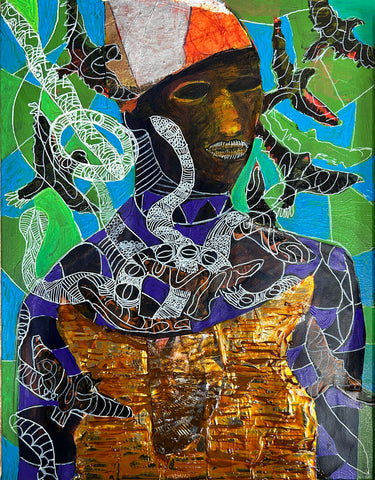 One in Nature, mixed media on linen painting by Philadelphia artist Mikel Elam