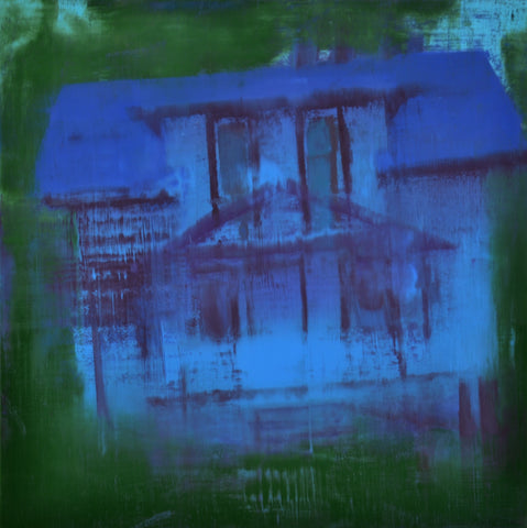 House (Blue Blur), oil and wax on board painting by New York artist Mark Green.
