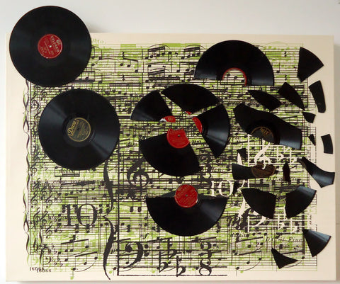 Record Breaking Music, found object assemblage sculpture by Cerulean Arts Collective member Kathleen McSherry.