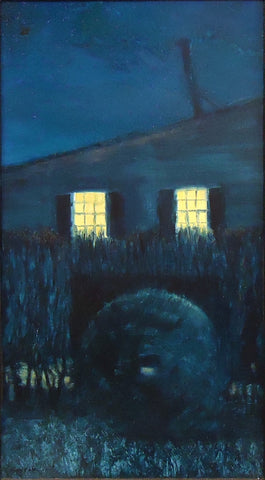 Studio at Night, oil on board painting by Philadelphia artist John Sevcik.