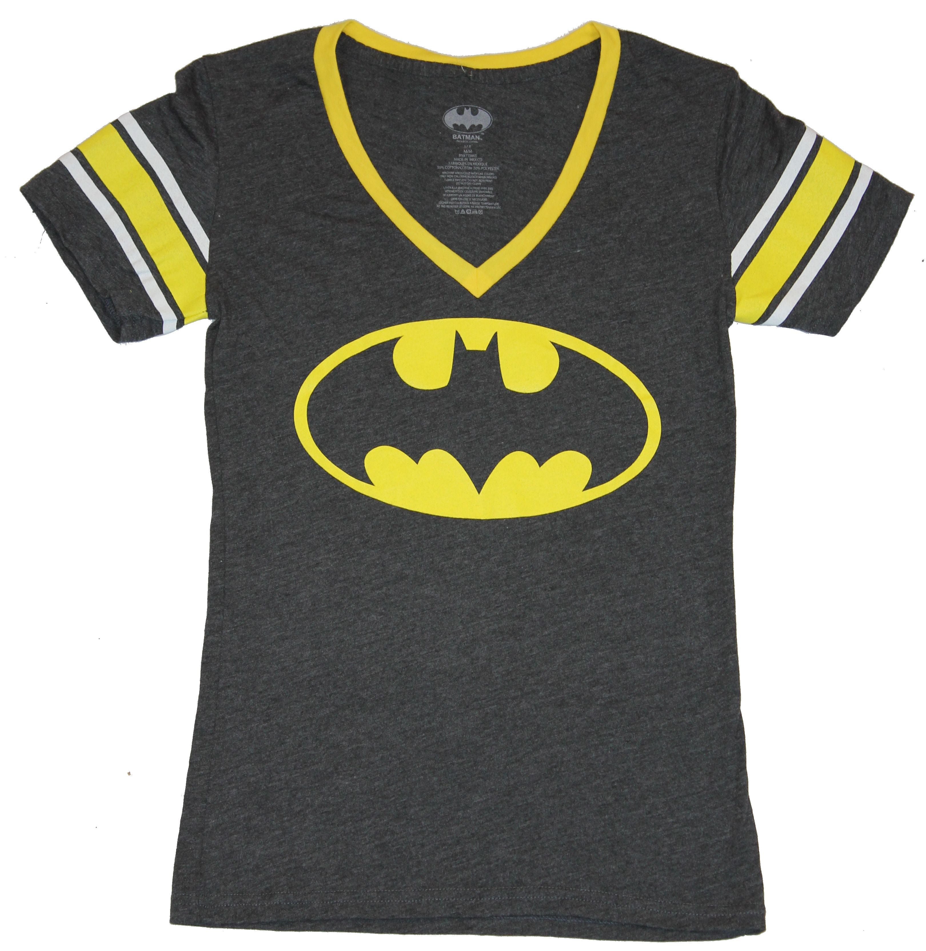 Batman (DC Comics) Girls Juniors V-Neck T-Shirt - Simple Logo Varsity