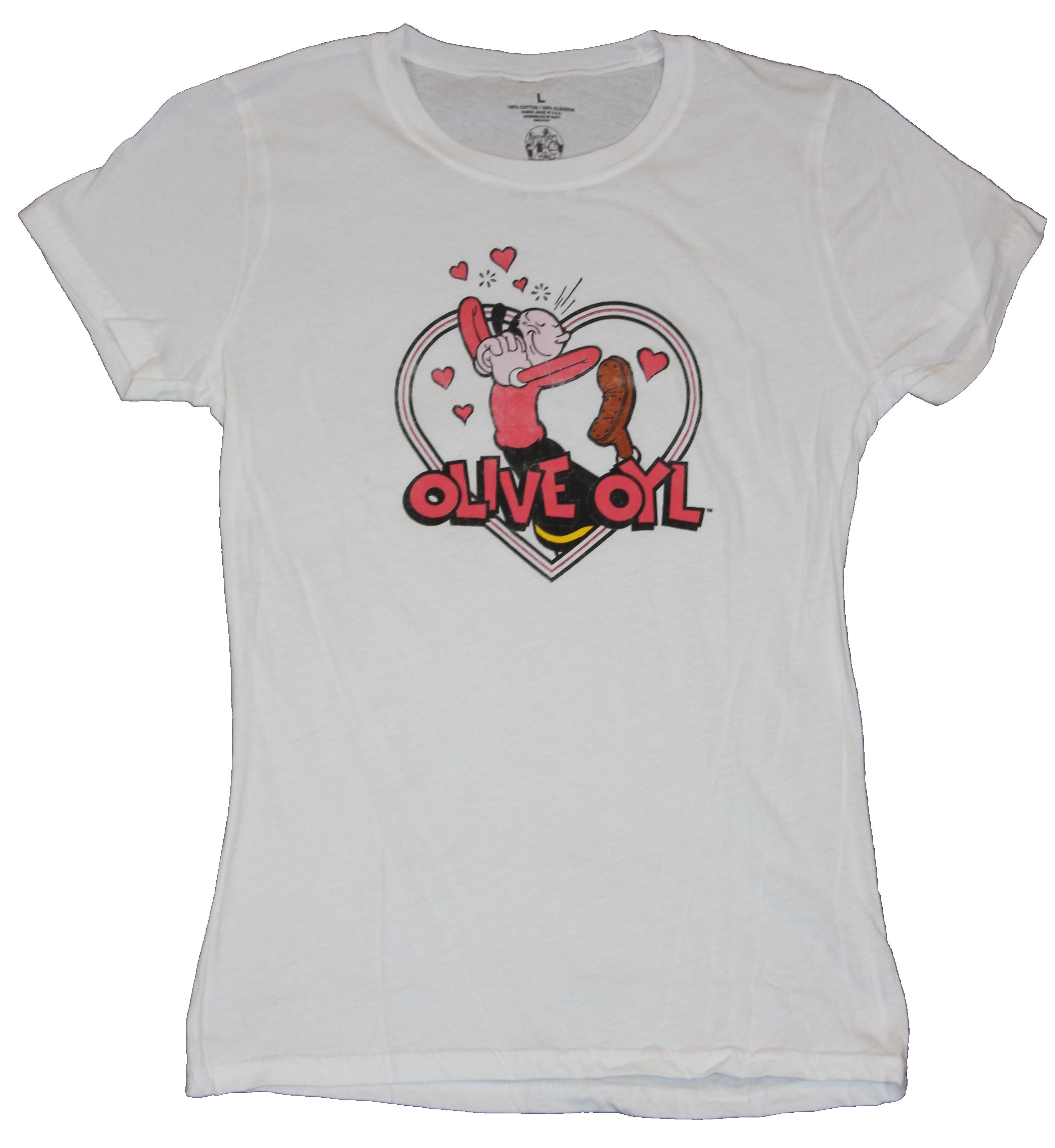 Popeye Girls Juniors  T-Shirt - Olive Oyl  Distressed Leg Kicking Heart Image