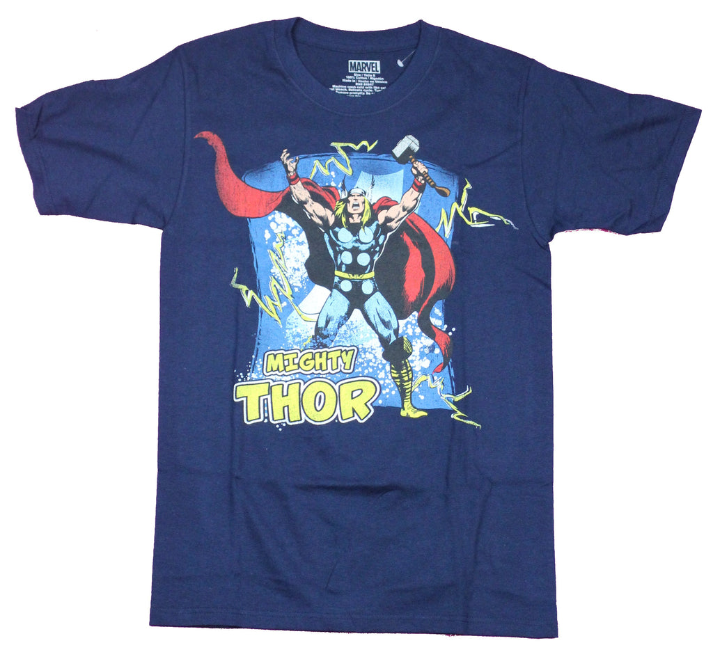 Thor Mens T-Shirt - Mighty Thor Arms Raised Electrified Image With Log