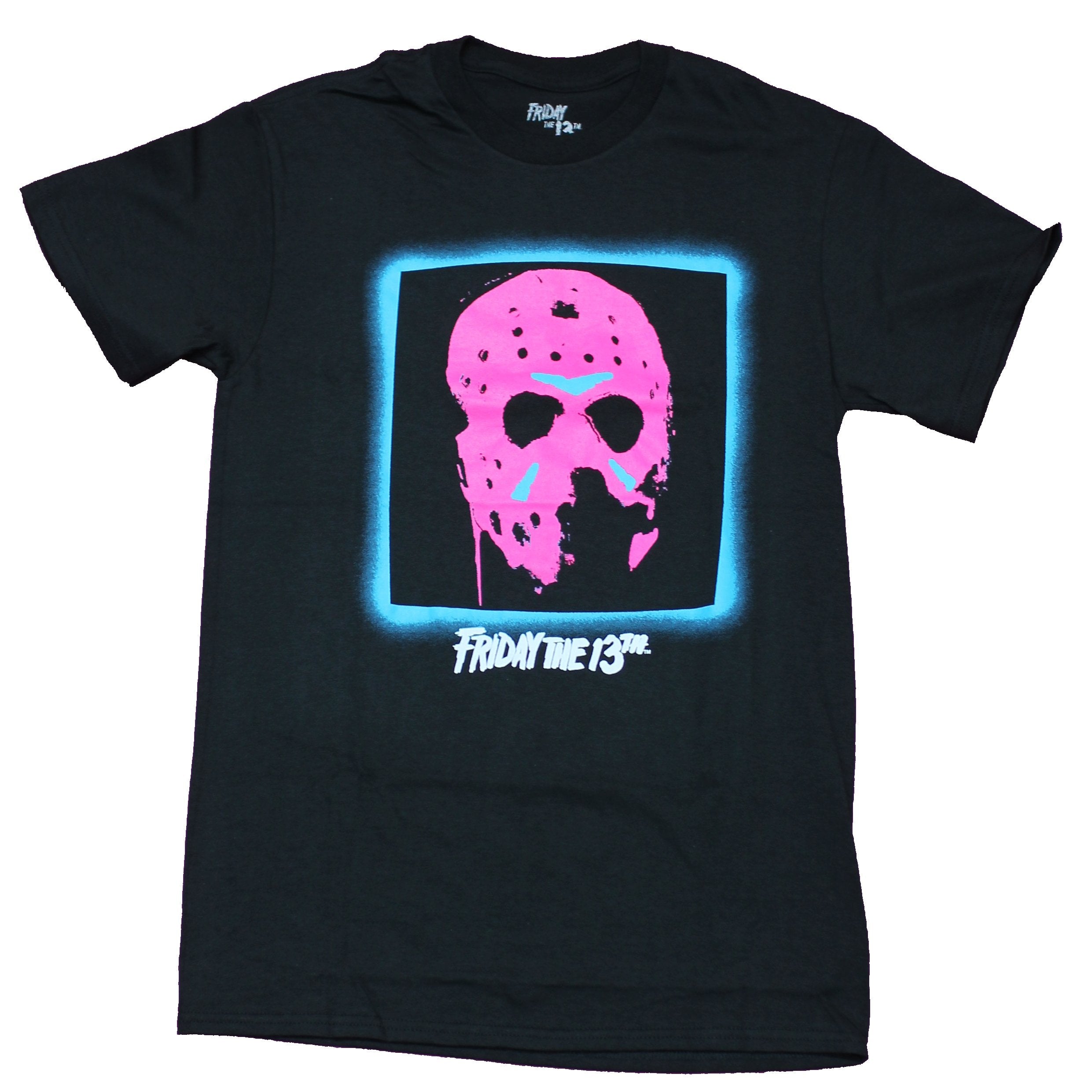 Friday the 13th Mens T-Shirt - Jason Voorhees Mask Pink Blue Day-Glo