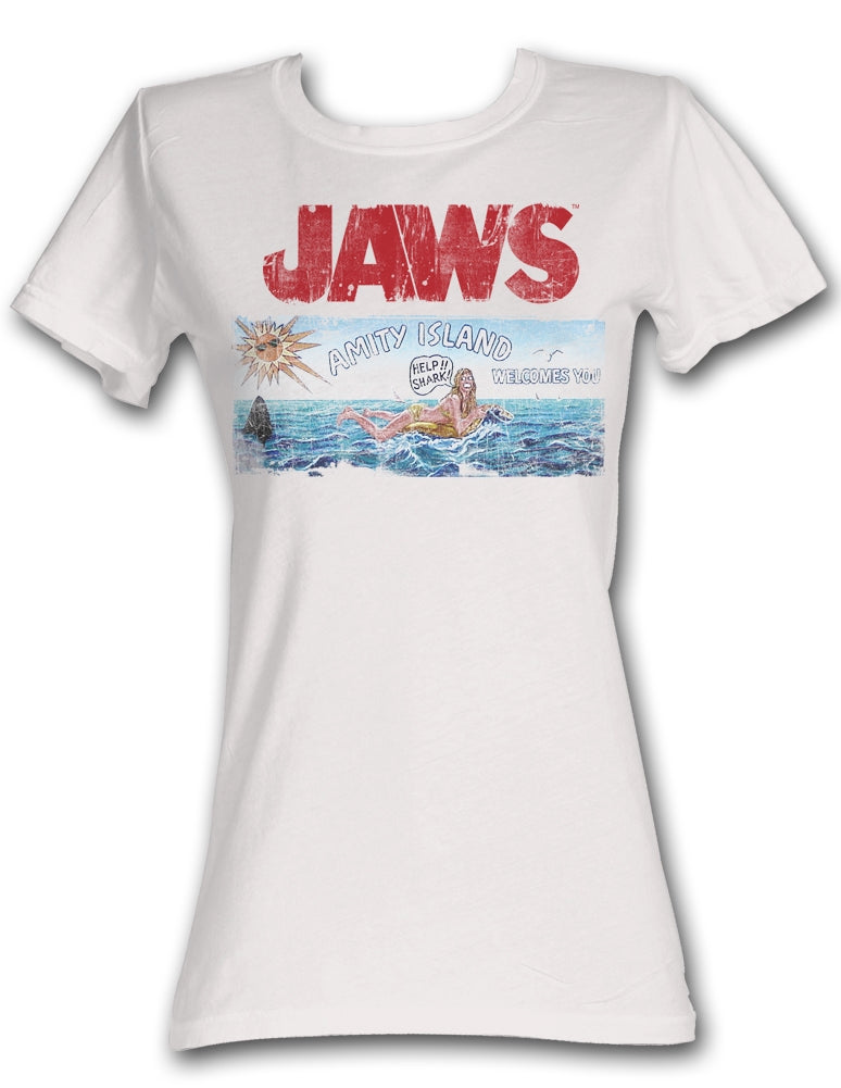 Jaws - Juniors S/S T-Shirt - Jaws Island - Solid White