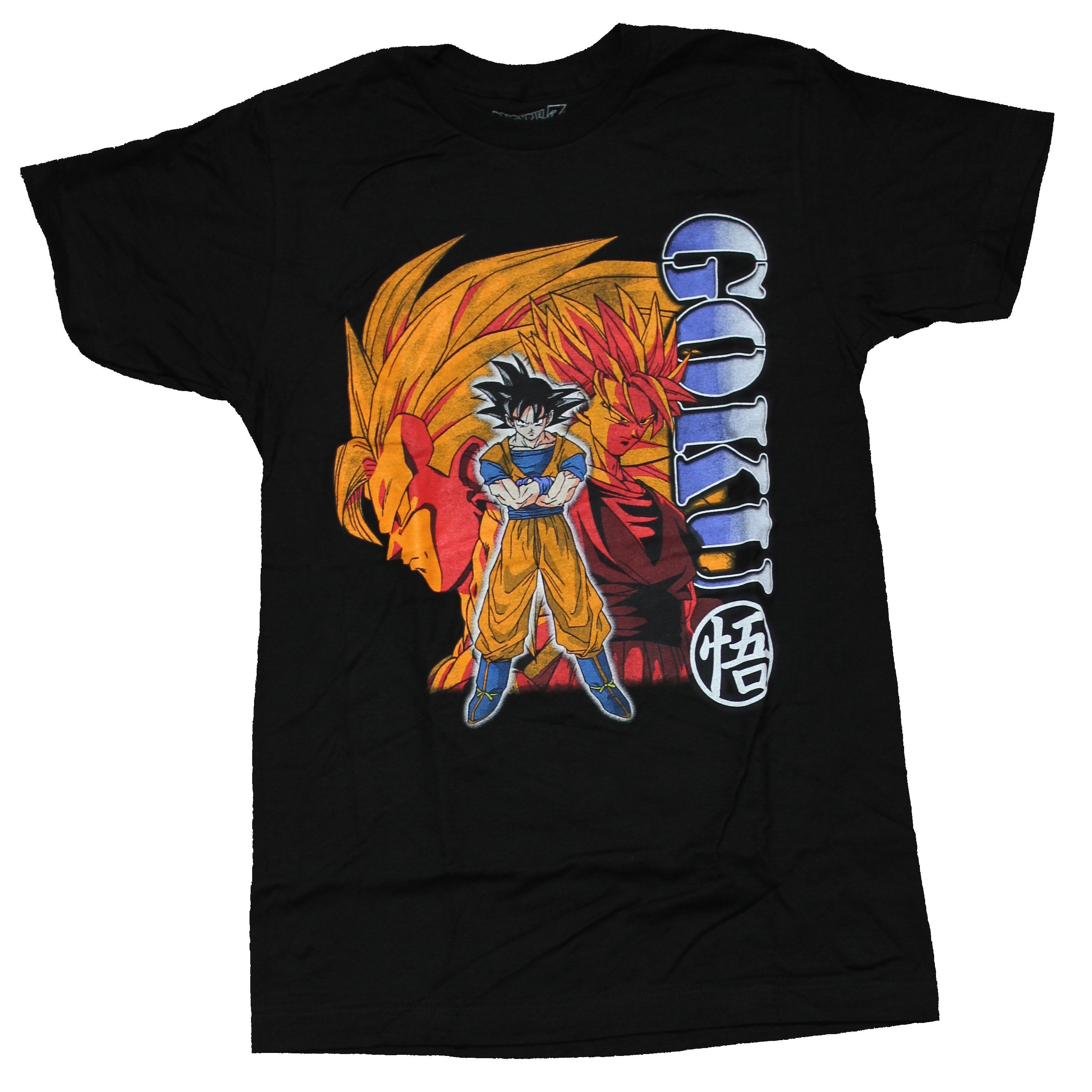 Dragon Ball Z Mens T-Shirt - Goku Crossed Arms Stance Over Orange Pic