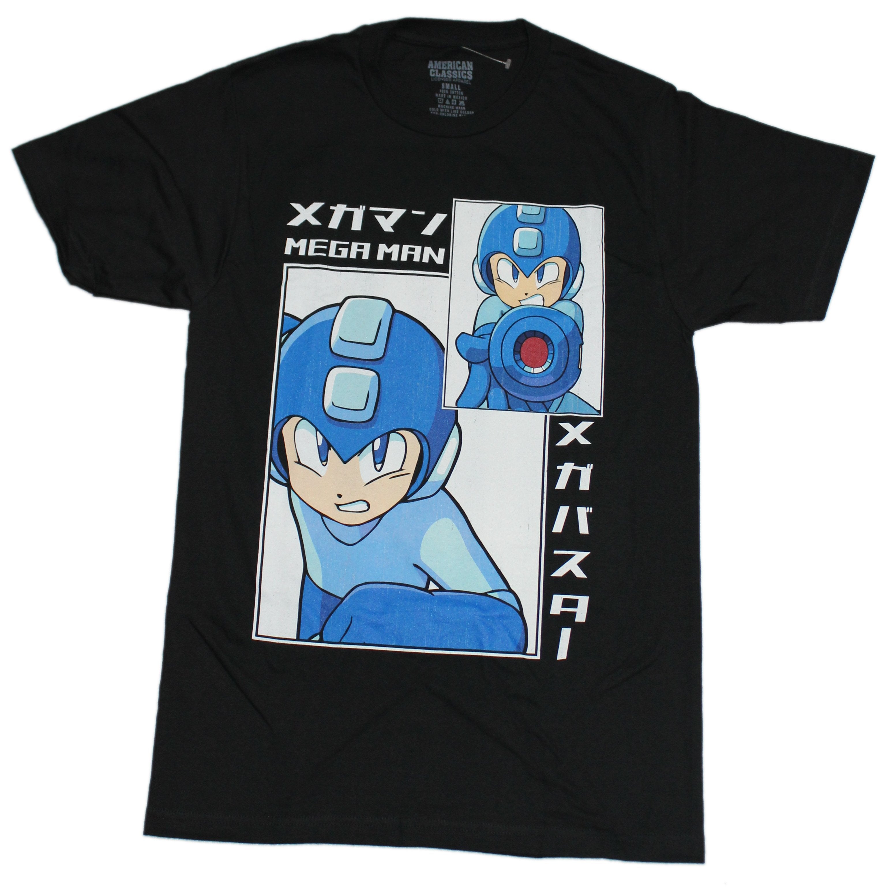 Mega Man Mens T-Shirt - Serious Kanji Portrait Face Box Image