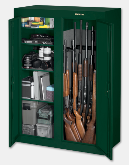 stack-on 16-to-31 gun convertible double door cabinet, hunter green  gcdg-9216