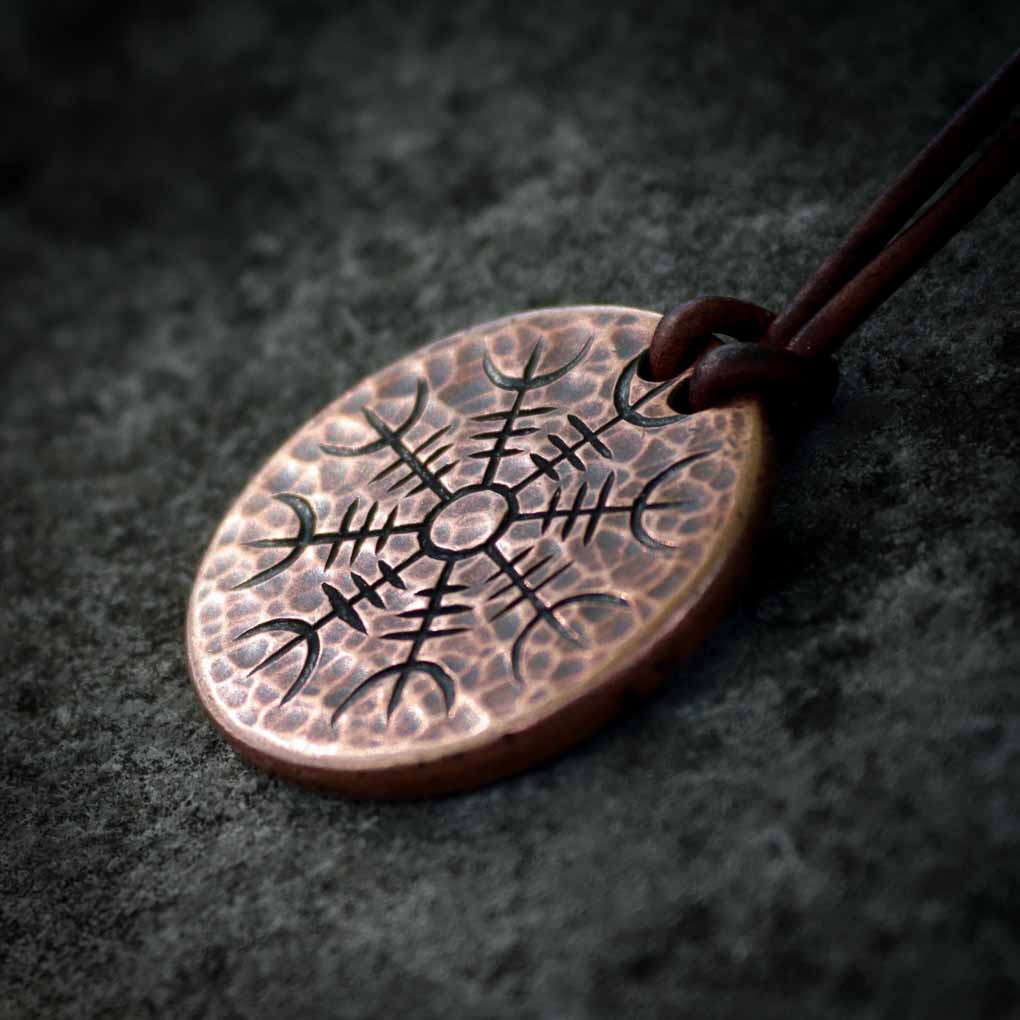 Helm of Awe Copper Coin Necklace - Aegishjalmur - Warrior's Stave Viking Coinage