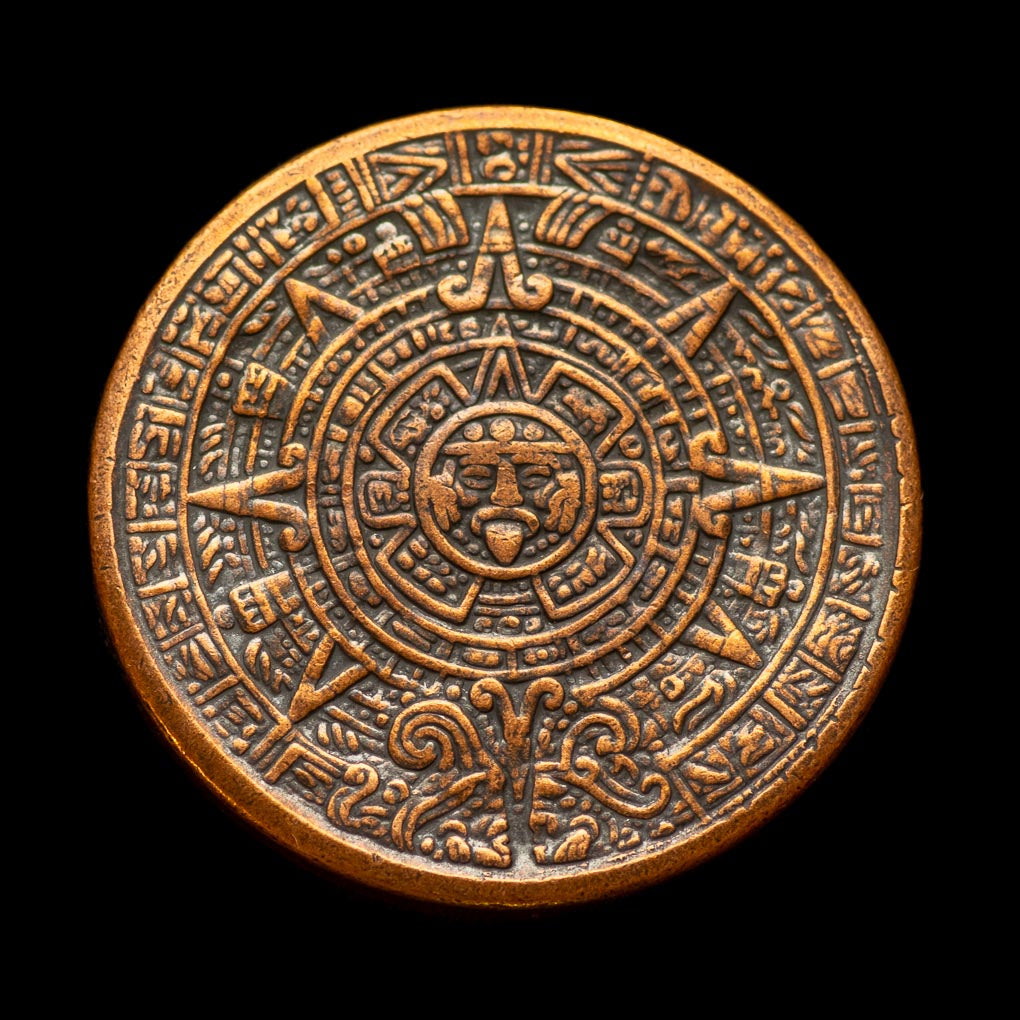 Aztec Sun Stone Calendar Copper Worry Coin Shire Post Mint