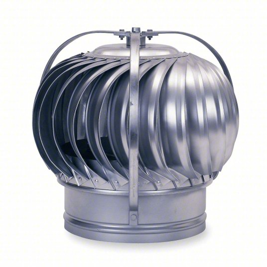 Wind-Driven Turbine Exhaust Ventilator: 12 3/4 in Head Dia, 6 in Throat Dia, 147 cfm @ 4 mph, Steel