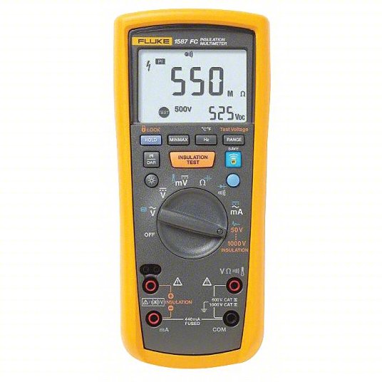 FLUKE Insulation Multimeter: 0.01 megaohm to 2 gigohm, CAT III 1000V/CAT IV 600V, Battery, Digital