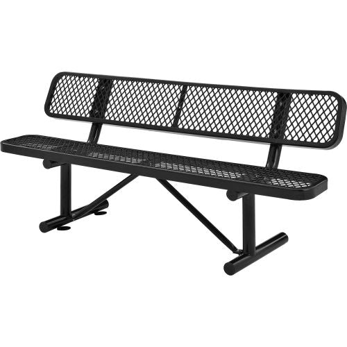 6 ft. Outdoor Steel Bench with Backrest - Expanded Metal - Black