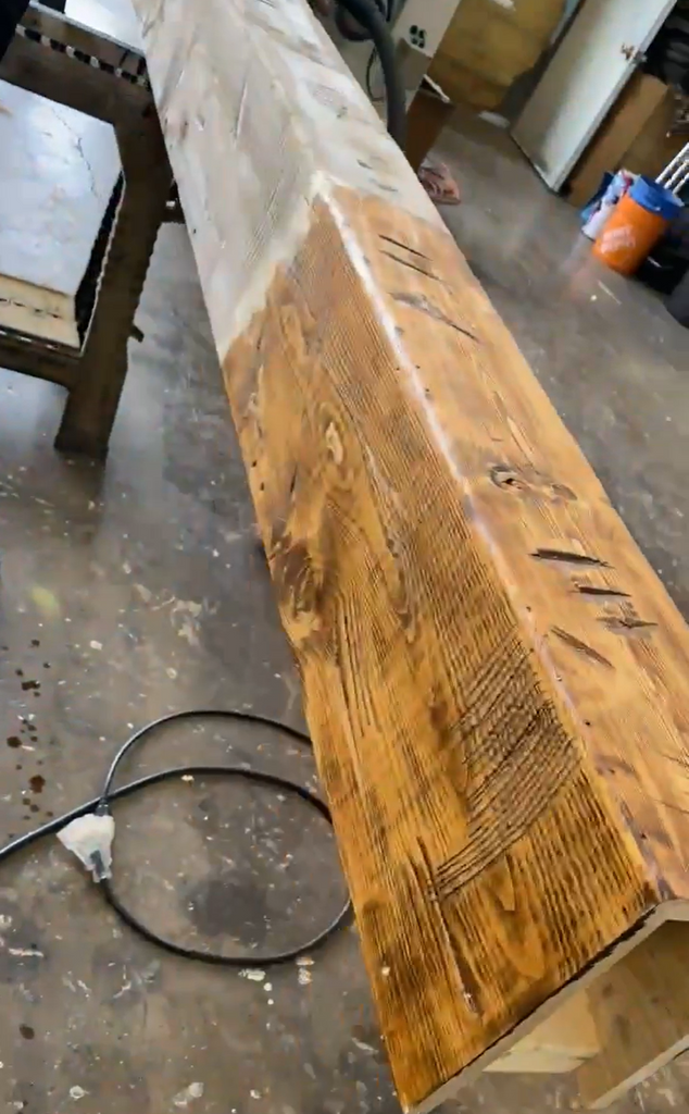 How to age wood | Stained faux beams to match other barnwood furniture