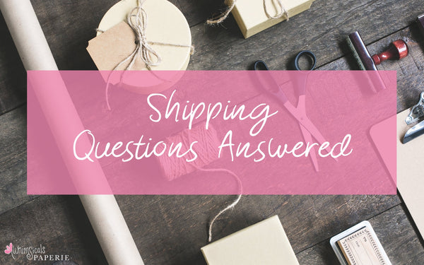 Shipping materials on a wooden surface with the text: Shipping Questions Answered