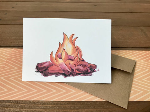 note card with image of a campfire