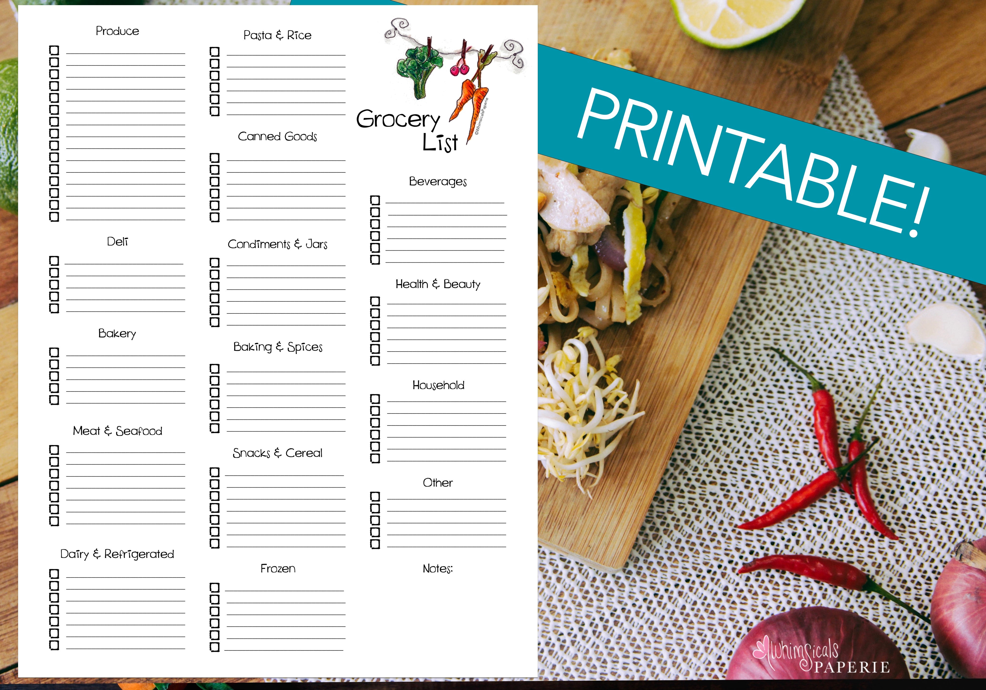 healthy grocery list printable