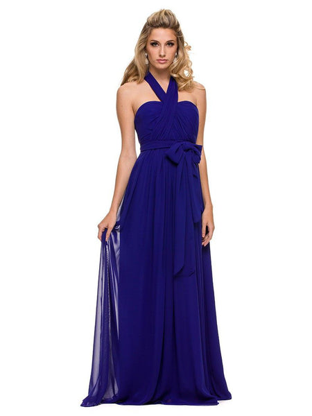 Chiffon Convertible Dress Multi-Way Tie Empire Long Gown Royal Blue ...