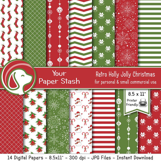 8.5x11 Traditional Christmas Digital Scrapbooking Paper – Your Paper Stash