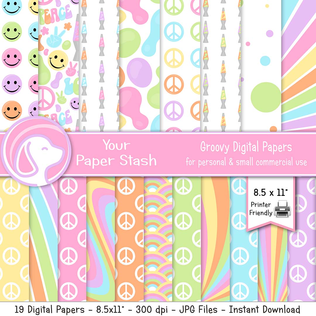 Printable Groovy 60s 70s Retro Digital Paper Pack – Your Paper Stash