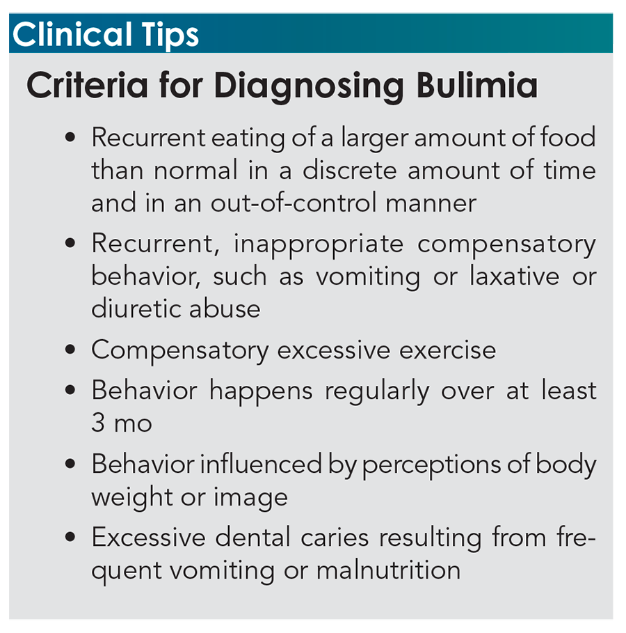 Clinical Tips: Criteria for Diagnosing Bulimia sidebar