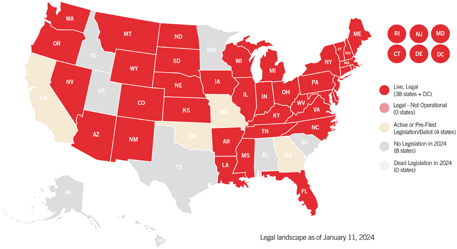 FIGURE 1.1 Status of sports betting in the United States. American Gaming Association