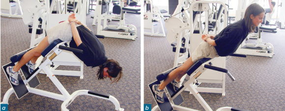 Figure 5.6&emsp;Incline back extension. Rise up so your upper back is in a straight line with your legs.