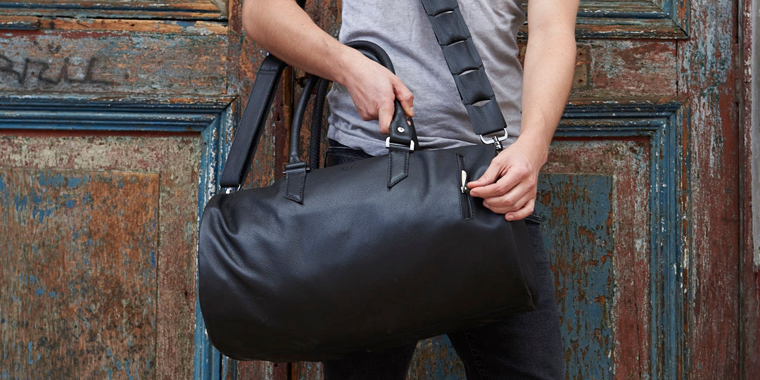 Handmade leather duffle bag travel accessories for men