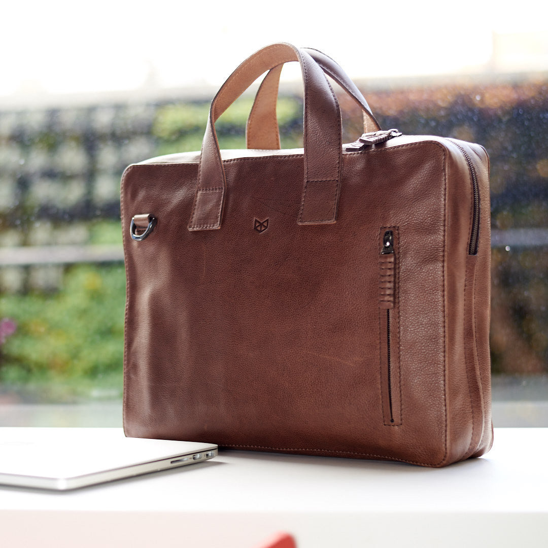ROKO BROWN LEATHER BRIEFCASE // TOBACCO by Capra Leather