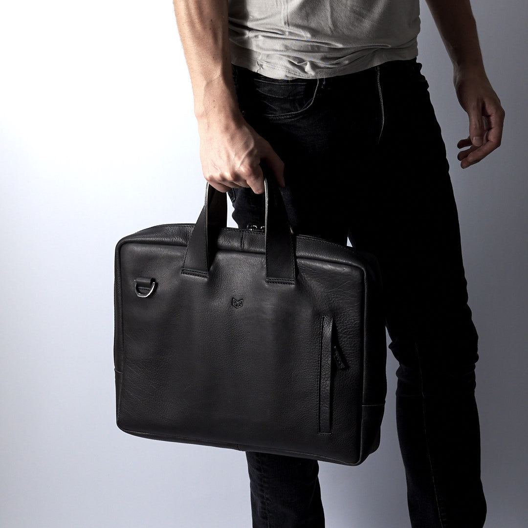 Handmade Horizontal Nava Briefcase Bag · Black by Capra Leather