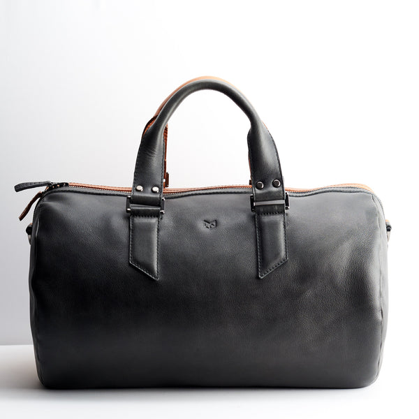 Dual Color Duffle Bag · Black & Tan by Capra Leather