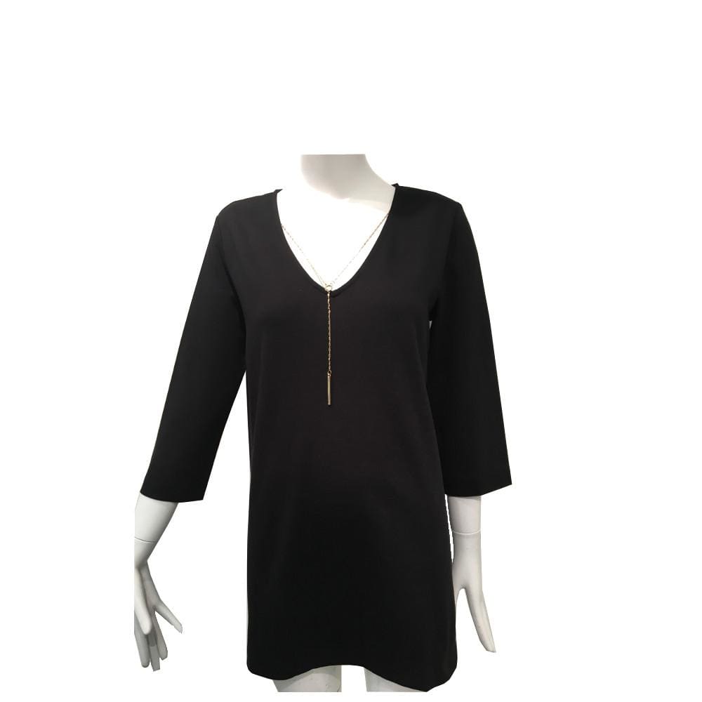 black v neck tunic top