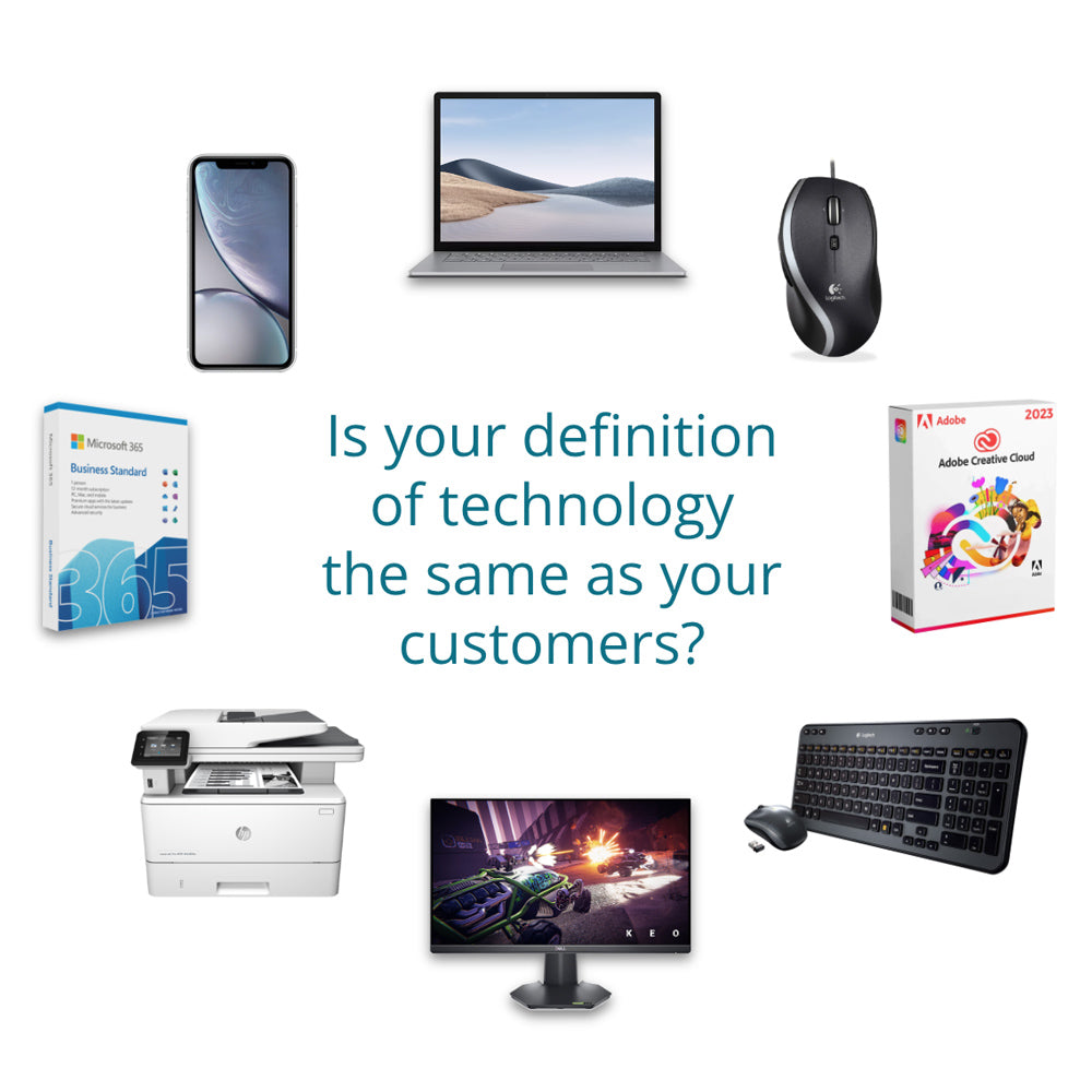 Circle of technology products that can be sold online through an e-commerce store.