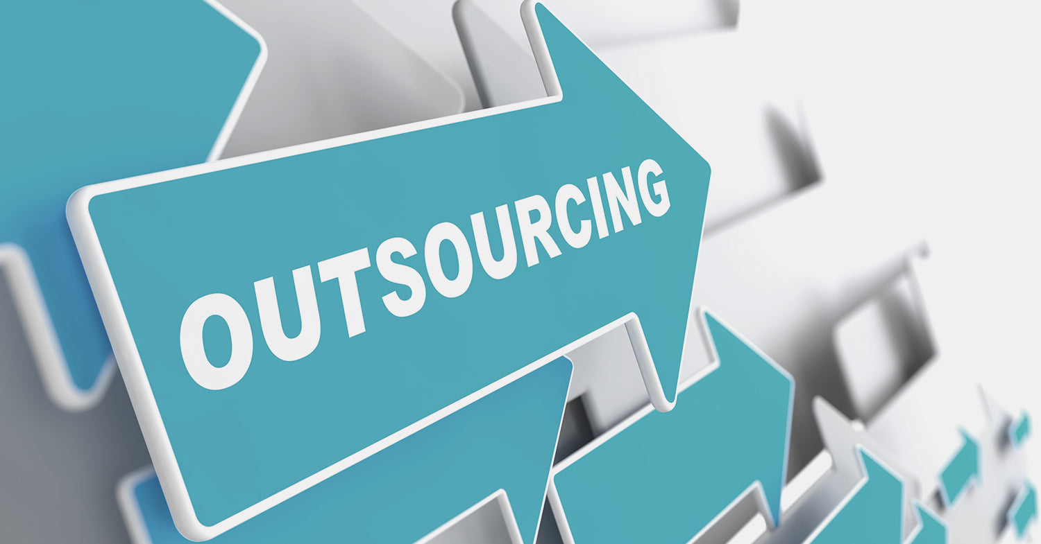An arrow showing the words "outsourcing" to reflect outsourcing services