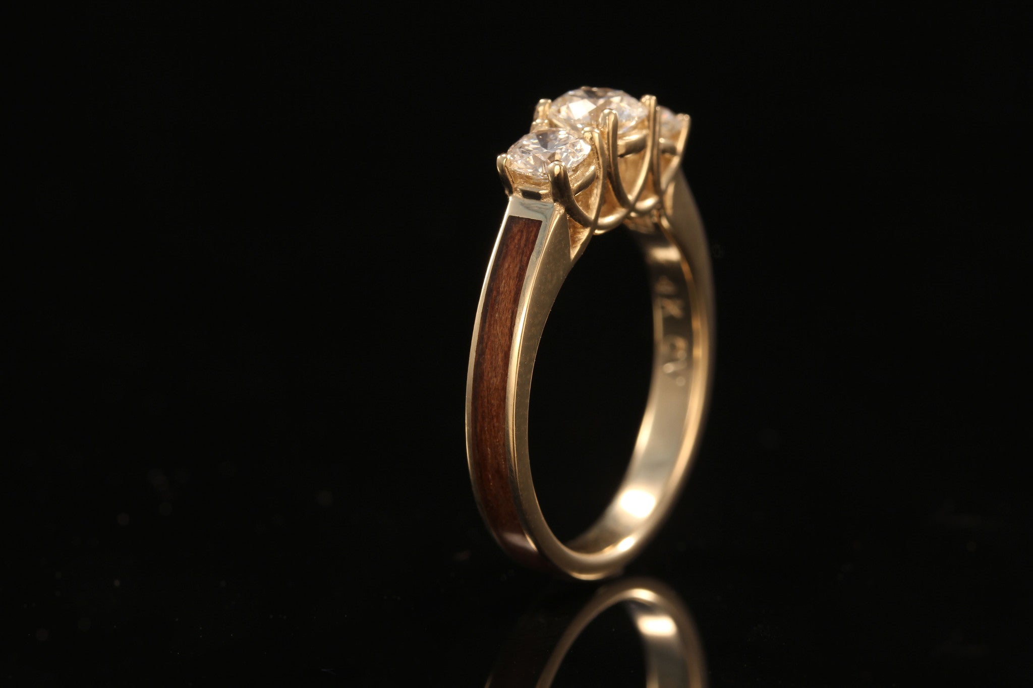 Walnut Wood Engagement Ring With 14K Yellow Gold