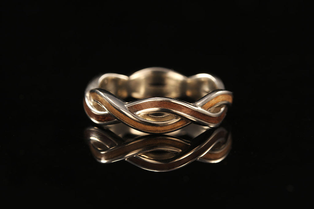 Women's Walnut Wood Ring - 14K White 