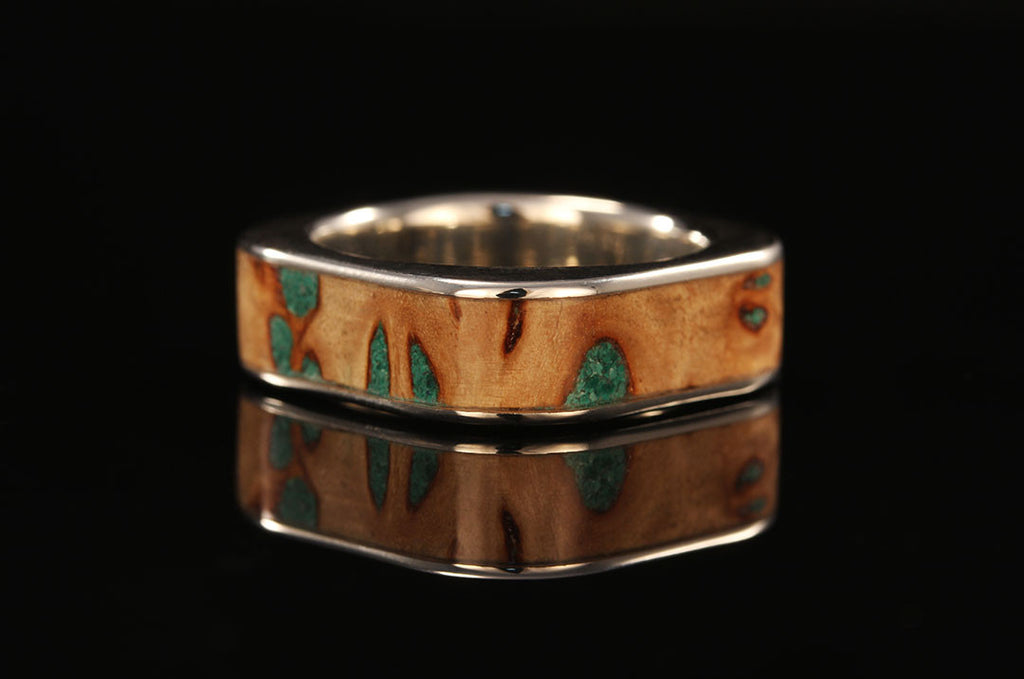 Men s Wooden Ring Square Wood Malachite Stone Inlay 