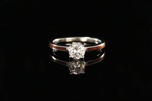 Hawaiian Koa Wood  and 14K White  Gold  Diamond Ring  