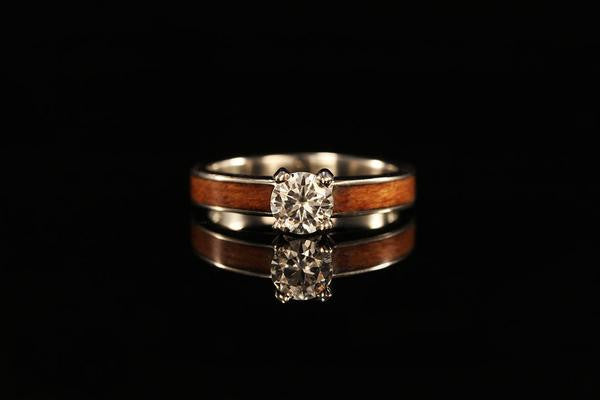 Women s Wood Ring 14K White Gold Diamond Tiffany Ring 