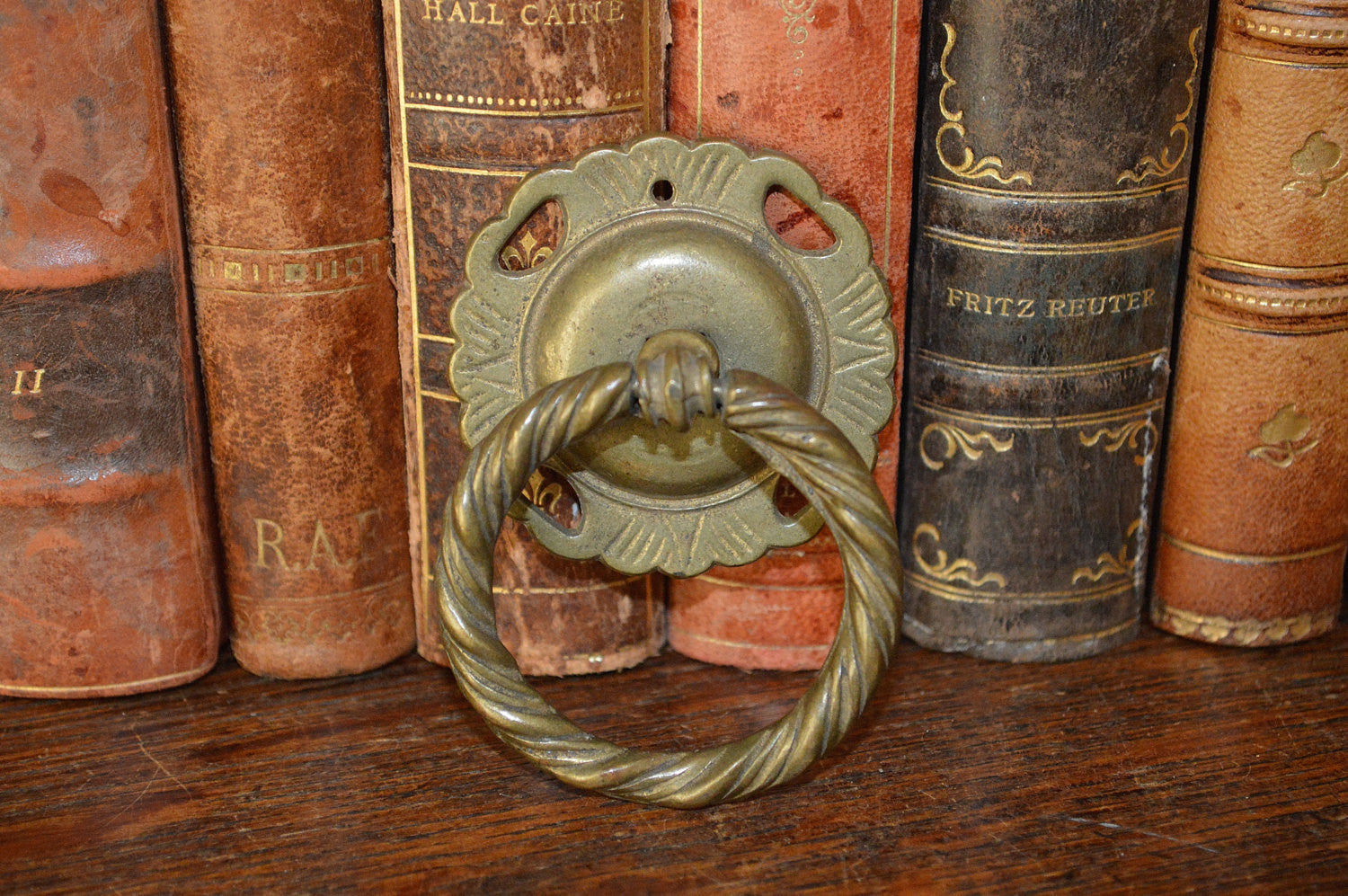 Antique Ring Drawer Pull with Backplate Handle Brass Hardware