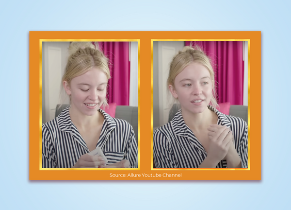 Sydney Sweeney applying sunscreen from Supergoop to her hands for skin protection