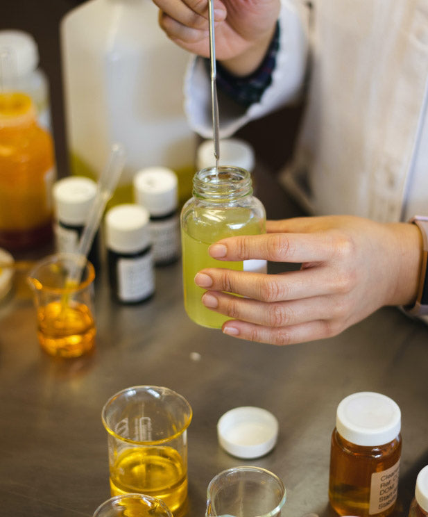 Lab technician creating skincare