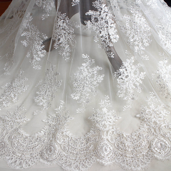 white bridal lace fabric by the yard