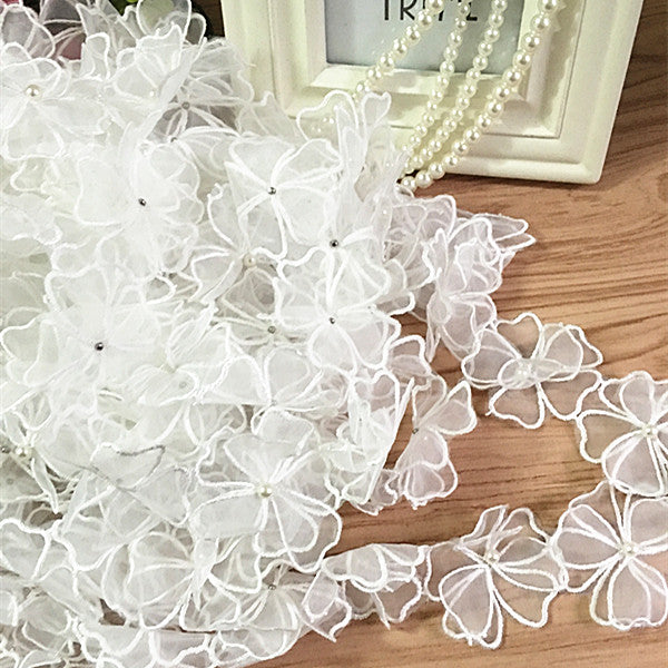 2 Yards of 6cm Width Two Tiers Organza Embroidery Flower Applique– 17 ...