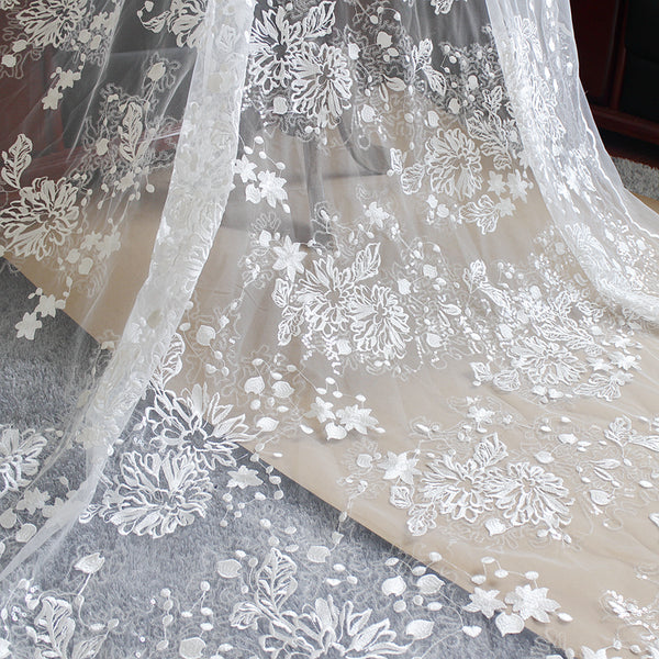 white floral lace fabric