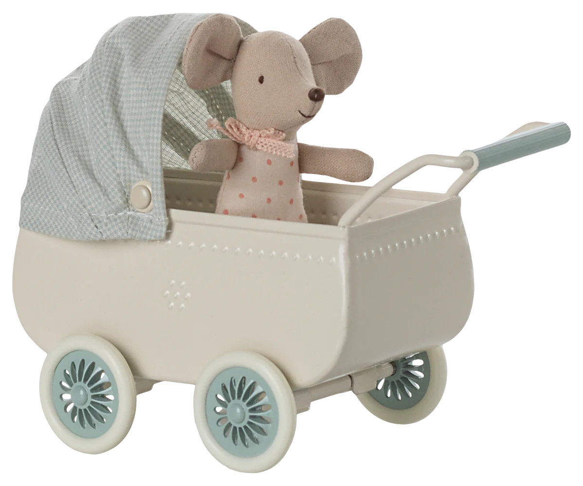 Pram with Baby Mouse in Mint