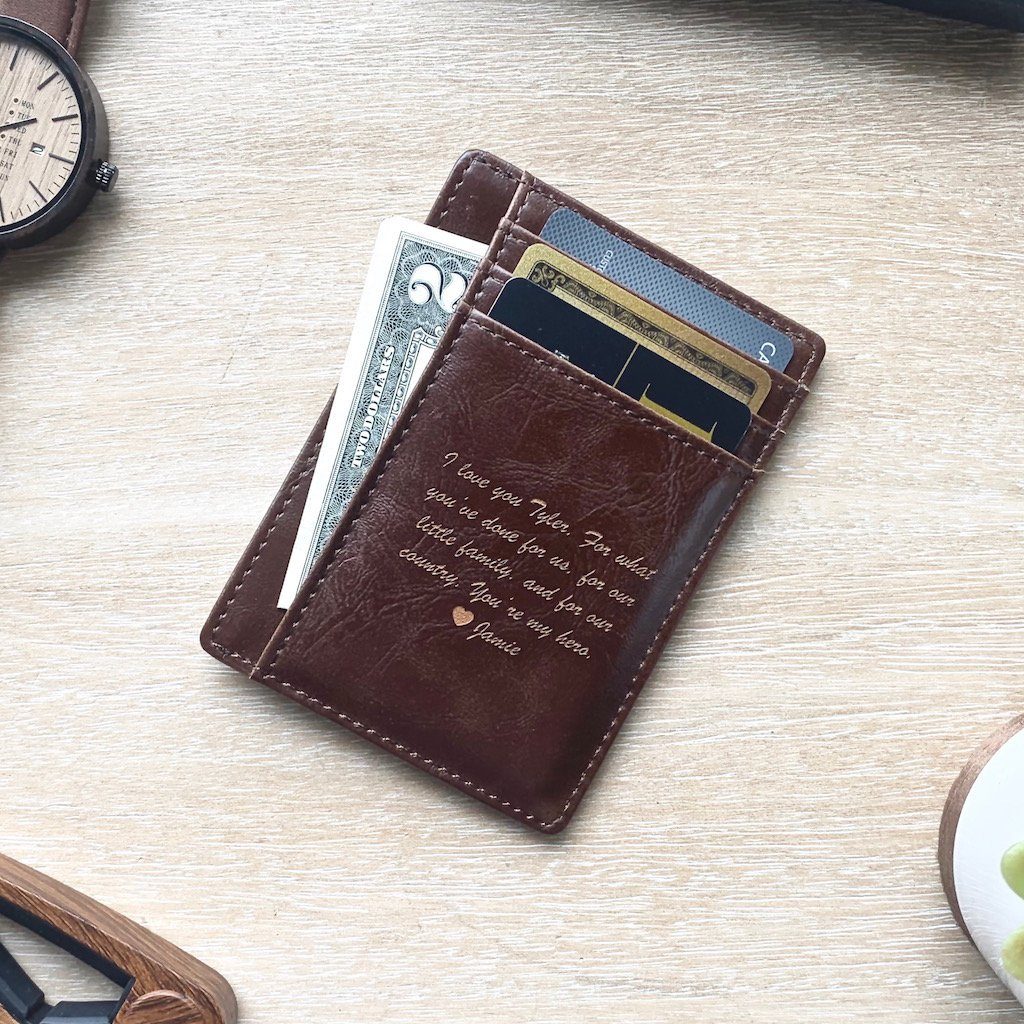 Personalized Front Pocket Leather Wallet - Message | Swanky Badger