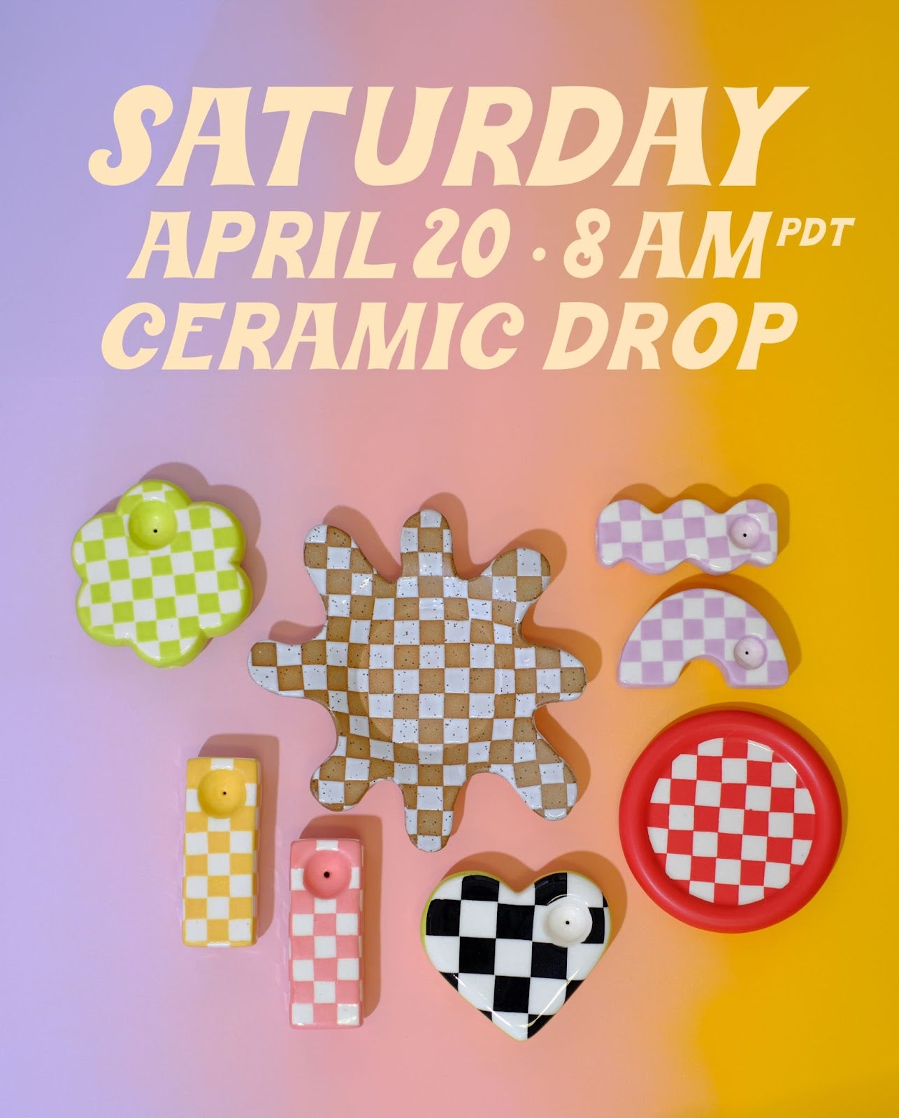 checkered ceramics by sleepy mountain coming this saturday 4/20