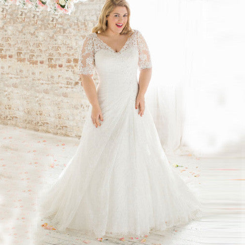 Plus Size Vintage Beaded Lace Wedding Dress- Plus size Up to 28W – The ...