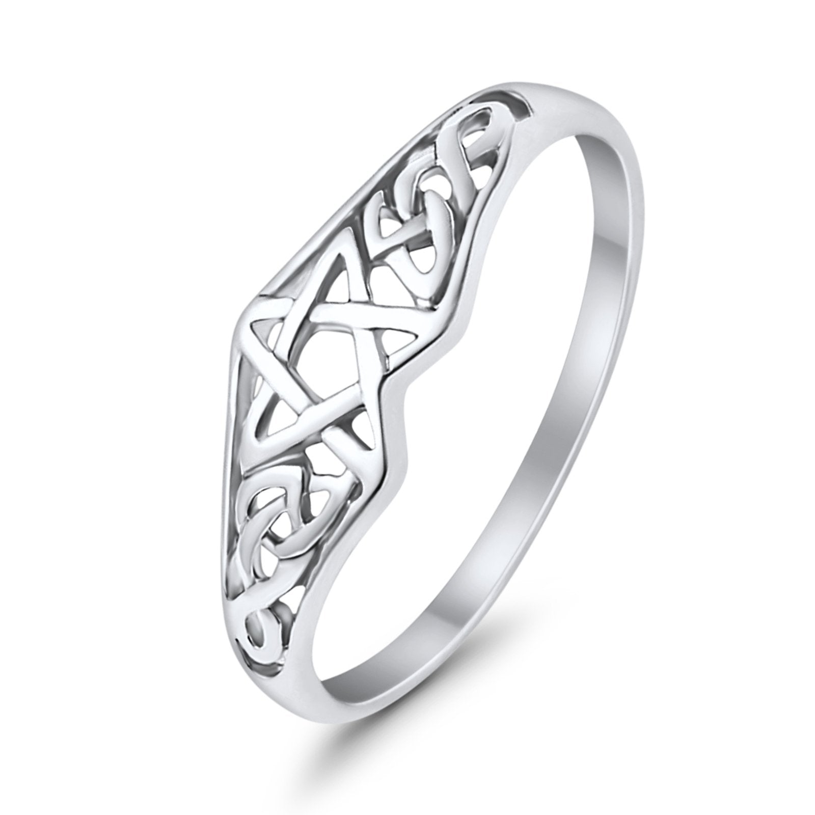 Pentagram Star Plain Ring Celtic Filigree Design 925 Sterling Silver